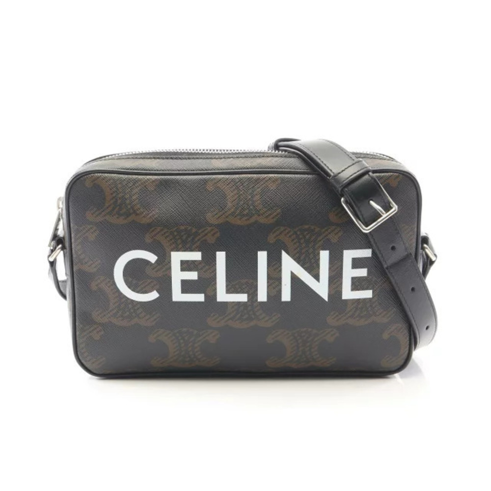 Celine Triomphe Messenger Bag Shoulder Canvas Leather Black